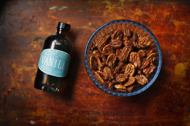 Home made vanilla with spiced pecans
