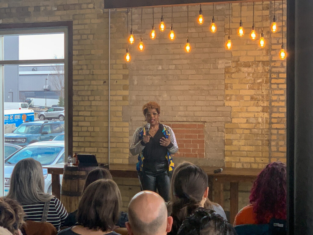 Seena Hodges speaking live at Creative Mornings Minneapolis