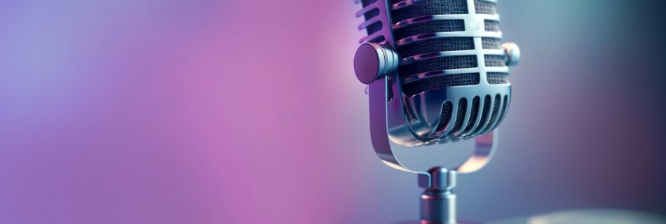 podcast microphone on purple background