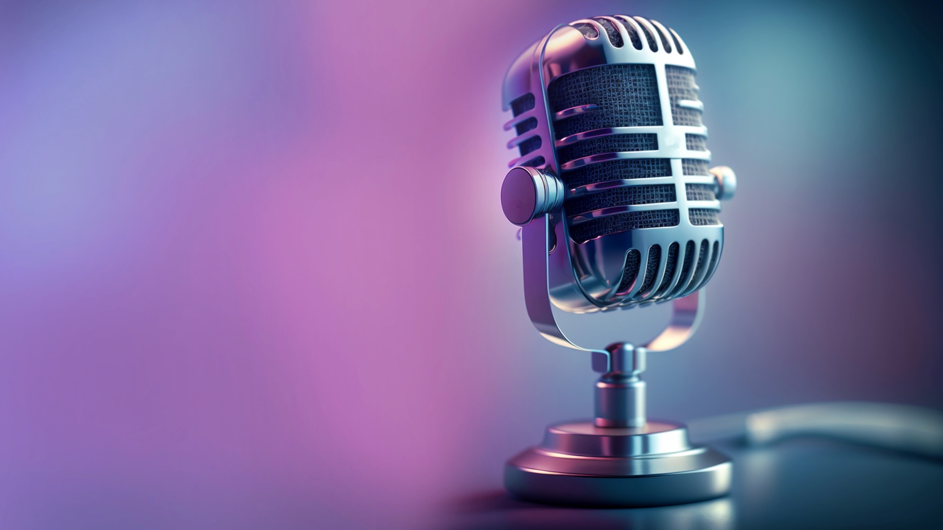 podcast microphone on purple background