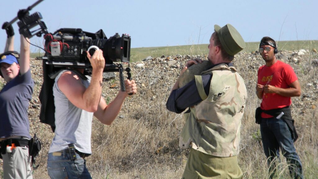 Actor Paul Cram on the movie set of "Dust of War" in South Dakota