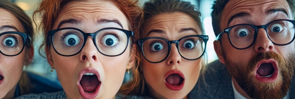 Surprised faces of men and women