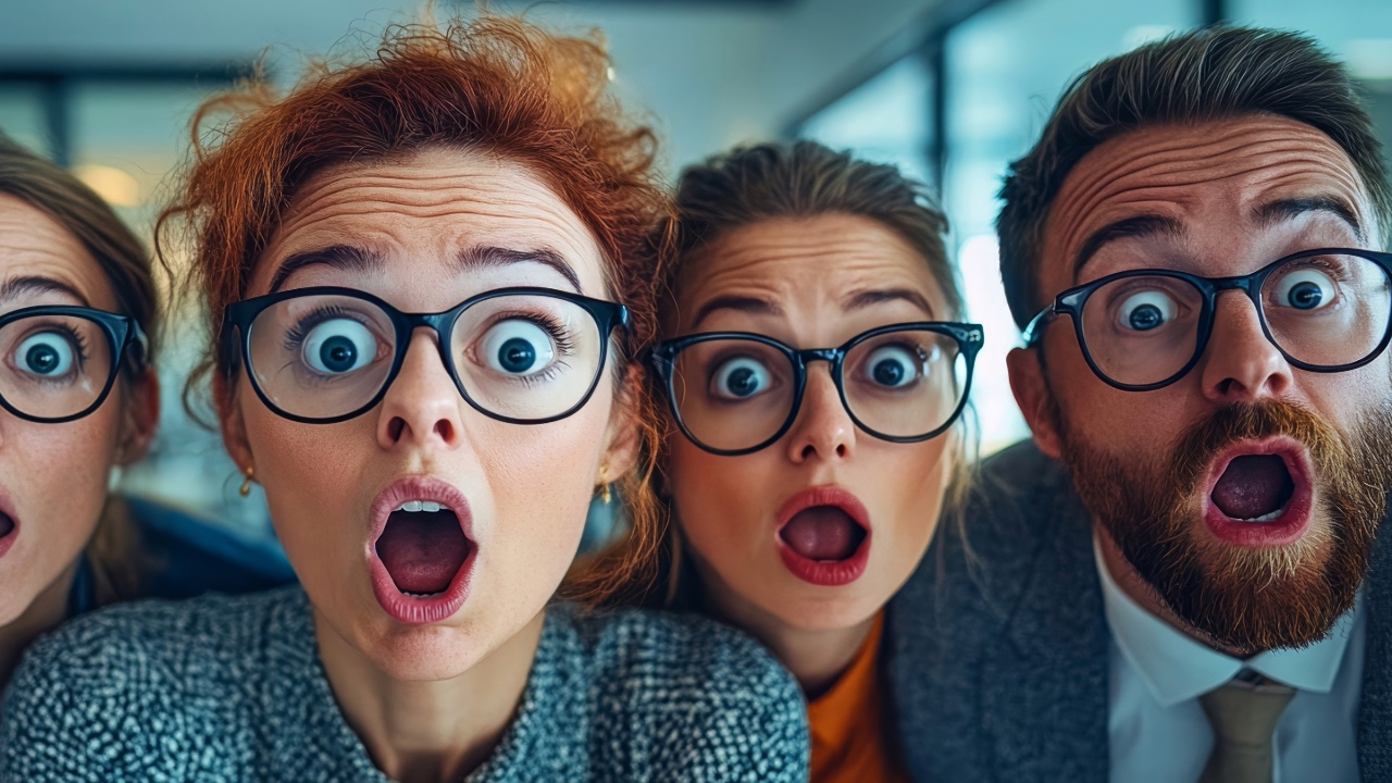 Surprised faces of men and women