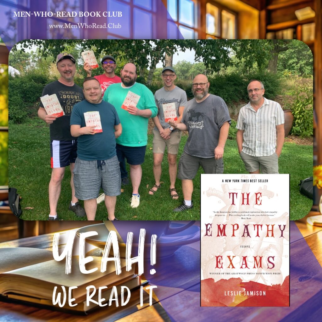 Men's book club holding up The Empathy Exams book
